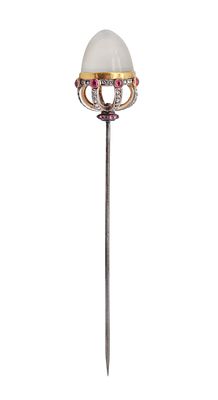 EDWARDIAN 1900 Stick Pin In 18Kt Gold Platinum Diamonds Rubies & Moonstone. Late 