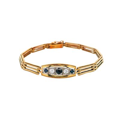 Art Deco 18K Yellow & White Gold Bracelet with 0.34 CTW Diamonds & Sapphires. Art Deco bracelet 