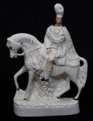 2 Victorian Staffordshire figures on horseback, 37.5cm high and 29cm high (2)