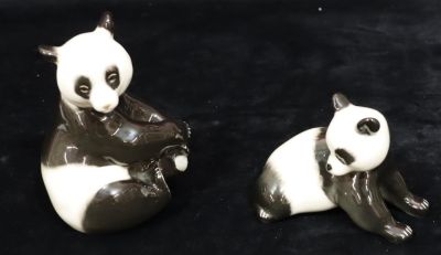 2 Russian Lomonosov porcelain figures of pandas, largest 13cm high (2)