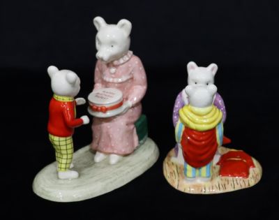 2 Royal Doulton Rupert characters "Going Out Late, RB18 and Beswick Happy Birthday Rupert" 