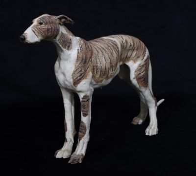 A Studio glazed earthenware china figure of a standing greyhound (tail a/f), 32.5cm highTail a/f