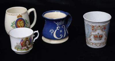 A Victorian enamelled Coronation beaker and 3 Coronation cups (4)