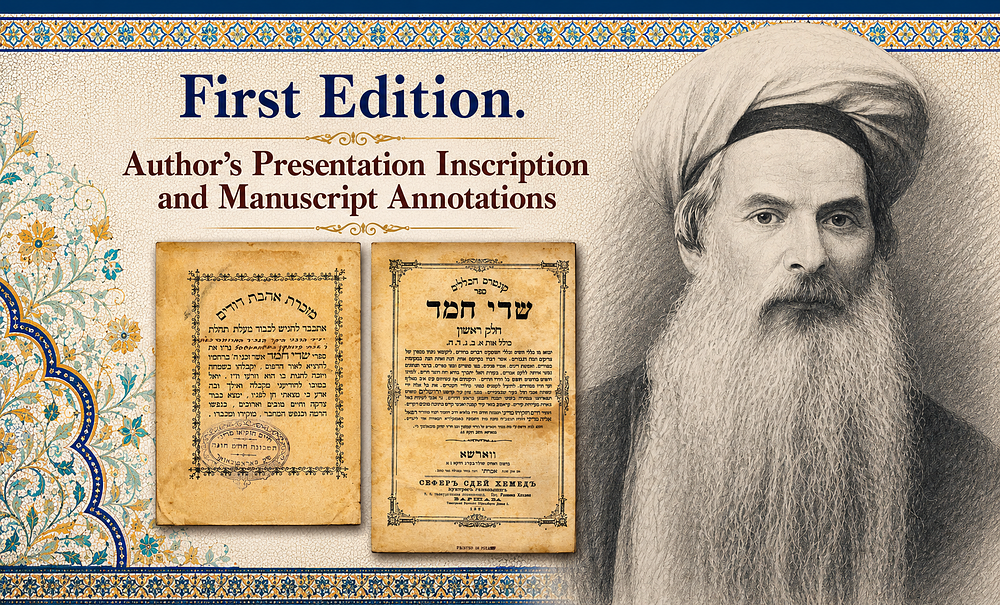 שדי חמד עם הקדשה של המחבר ועם הגהות. שדי חמד – מהדורה ראשונה. הקדשת המחבר והגהות בכתב־יד. וורשא 