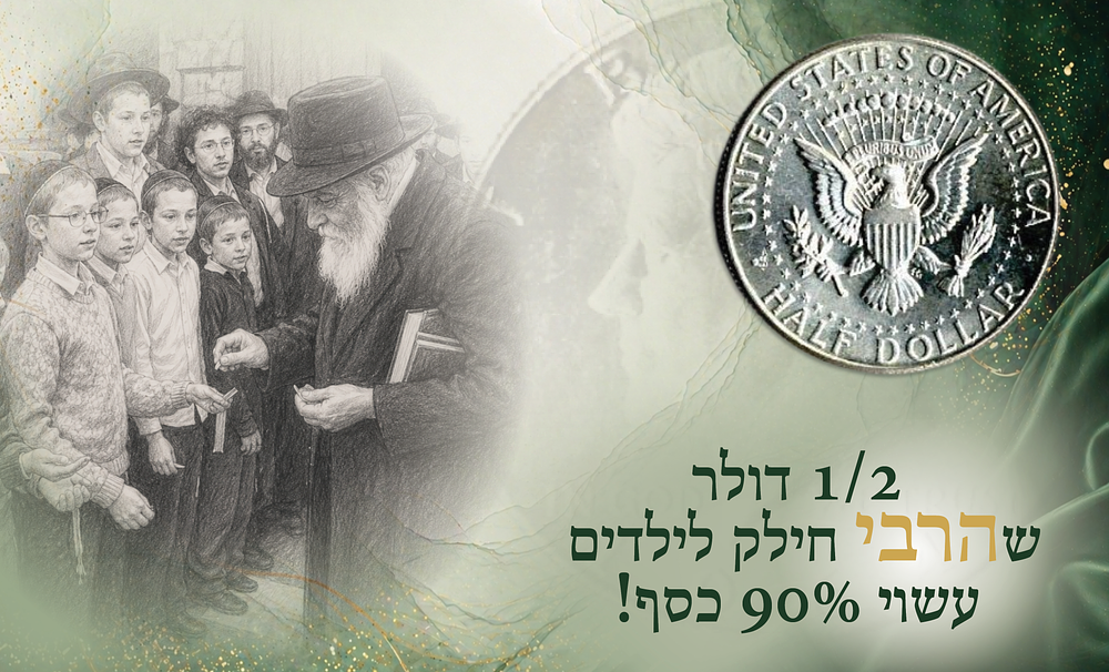 A Blessing Coin from the Rebbe – 90% Silver. Rare!. A half-dollar coin struck in 90% silver 