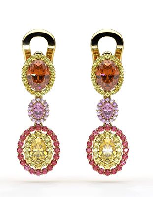 P.A.V.E atelier - Серьги-трансформеры. Золото, гранаты Малайя, желтые и розовые сапфиры, бриллианты 