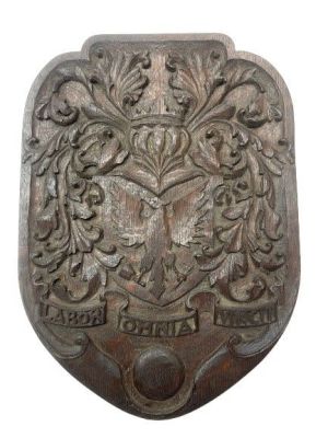 Antique European hand carved eagle crescent wood plaque. Antique European Hand carved wood 