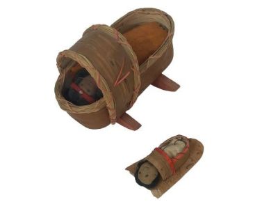 Native American baby doll cribs. Two small Native American baby dolls &amp; cribs. Unique 