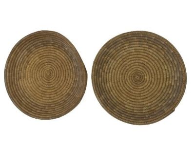 Two Old Handwoven tribal decorative basket. Condition: Used condition, all lots are sold As Is 