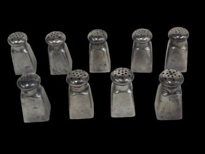 Antique Sterling Silver salt & peper shakers. Group of 9 Antique Sterling Silver salt &amp; 