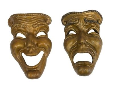Decorative Comedy and Tragedy Plaster Masks by Universal Statuary of Chicago , IL circa 1953. 