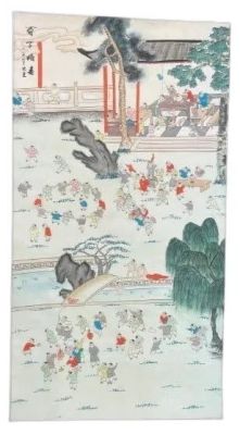 A Chinese Hanging Scroll Horizontal Hand painted &amp; signed upper left. An old charming 