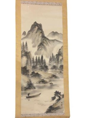 A large hand painted Chinese hanging Scroll measuring 20 inches wide by 59 inches long. Sight 