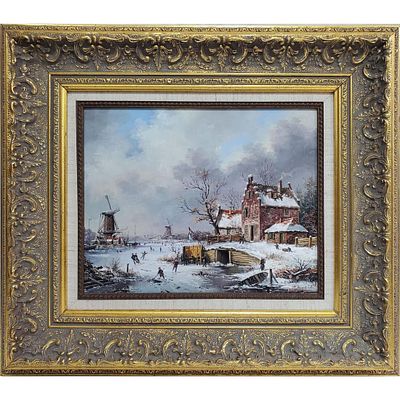 Signed Painting, Oil on Board "Probably Dutch Country Side". Beautifully Framed. Condition: