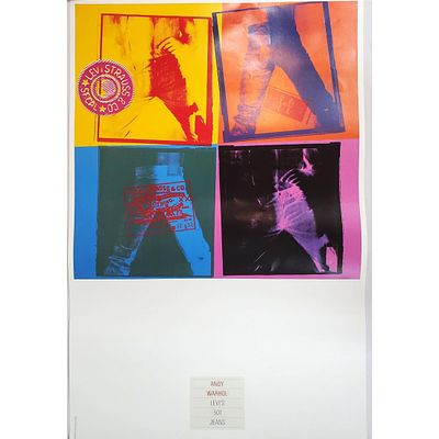 Rare Andy Warhol "Levi's 501 Jeans" Poster. Signed on the Verso. Unframed. Condition: Generally