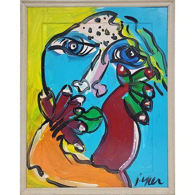 Peter Keil, American (b.1942) Painting Oil on Cardboard. "Abstract Portrait". Signed Lower