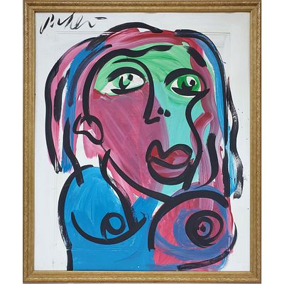 Peter Keil, American (b.1942) Painting Oil on Cardboard. "Abstract Portrait". Signed Upper