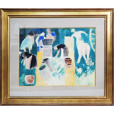 Edouard Pignon, French (1905-1993) Painting Watercolor on Paper. "Olive Field Workers". Signed