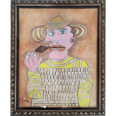 Enrico Baj, Italian (1924-2003) Painting Watercolor, Pencil & Gauche on Paper. "Man w/