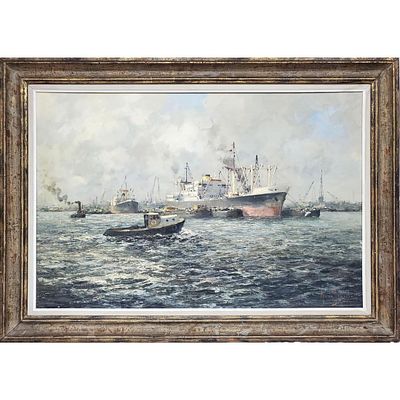 Marinus Johannes de Jongere, Dutch (1912-1978) Painting Oil on Canvas "Rotterdam Harbour w/