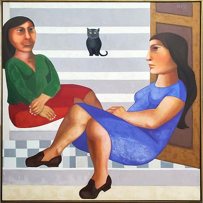 Juana Elena Diz, Argentinean (b. 1925/28) Very Large Painting Oil on Canvas "La Espera-The