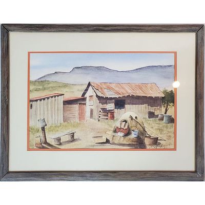 Thomas Giles Pillsbury, American (1904-1990) Painting Watercolor on Paper. "A Backyard w/