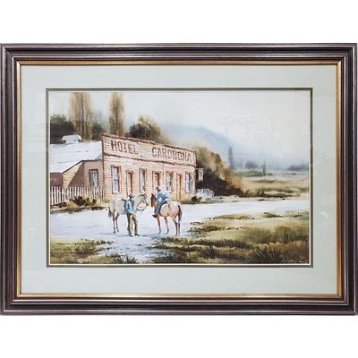 Garrick Tremain, New Zealand (b.1941) Painting Watercolor on Paper. "Hotel Cardrona". Signed