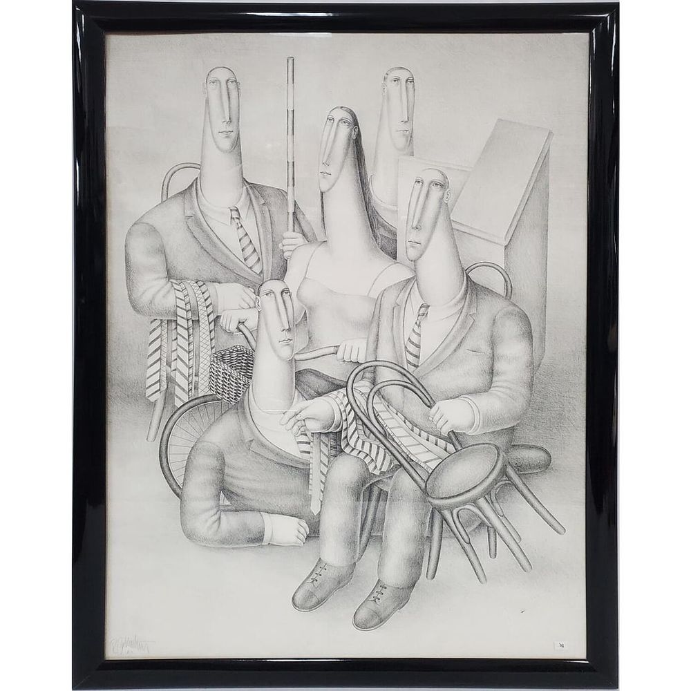 Roy Carruthers, American (1938-2013), Lithograph on Paper, Circa 1983, "5 Figures with Ties". 
