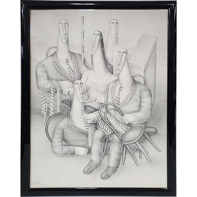 Roy Carruthers, American (1938-2013), Lithograph on Paper, Circa 1983, "5 Figures with Ties". 