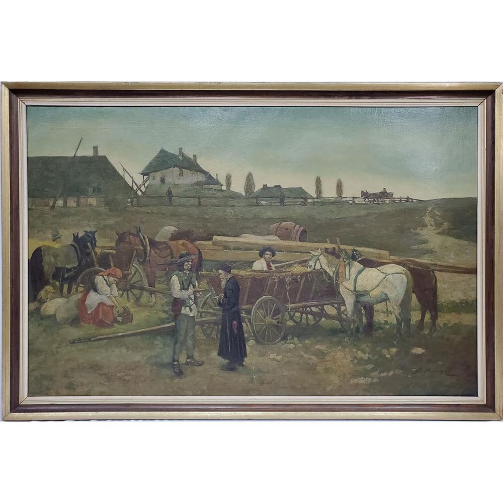 Antique Hungarian Signed Large Oil Painting. Antique Hungarian Signed Large Painting Oil on 
