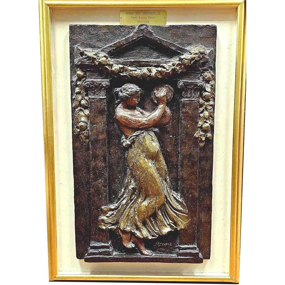 After Pierre Auguste Renoir, French (1841-1919) Large Bronze Relief Plaque "Woman w/ Tambourine 