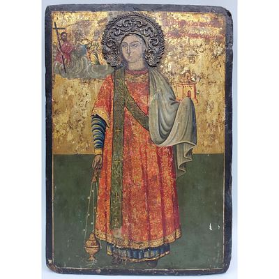 Antique Russian Wood Icon Saint Sephen The Protomartyr. Condition: Losses to The Corners &amp; 