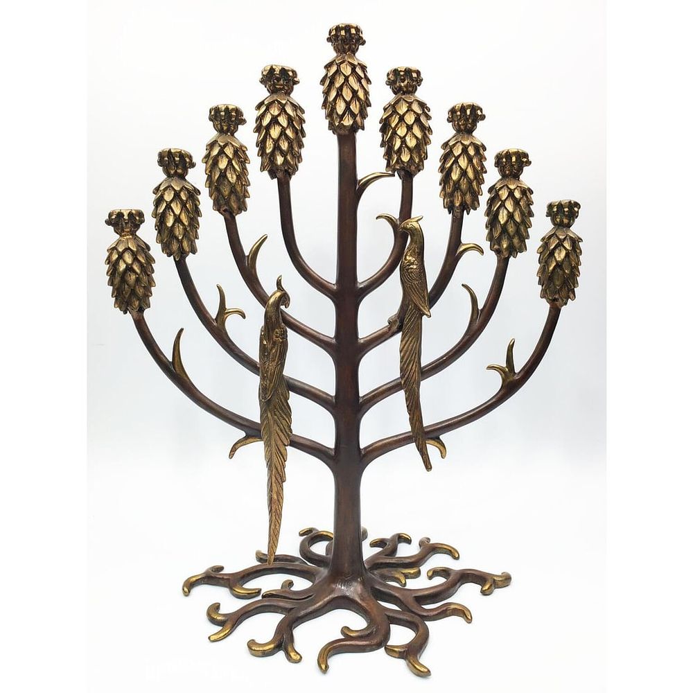 Erte Judaica Bronze Tree of Life Menorah c.1987. Romain "Erte" De Tirtoff 