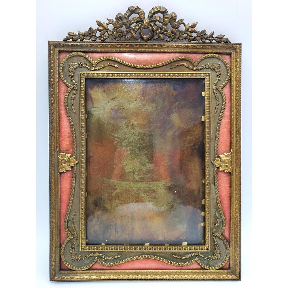 Early French Enameled Bronze Large Frame. Early French Enameled Bronze Large Easel Back Picture 