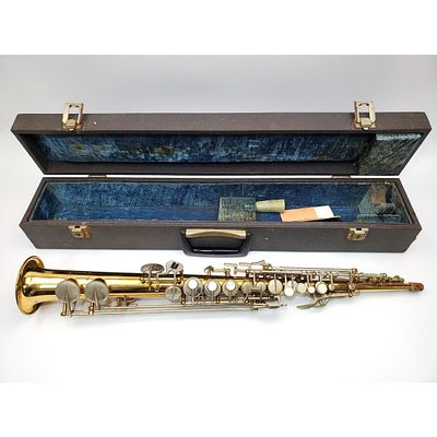 Italian Borgani Macerata Soprano Saxophone in Original Case. Condition: Generally Good, SOLD AS 