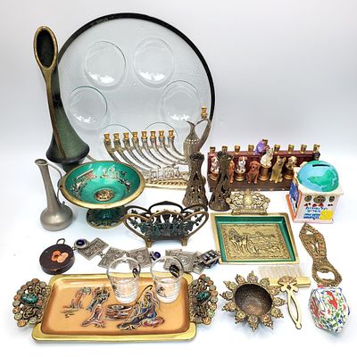 Judaica Very Large Group Lot of Items Including Menorahs, Seder Plates, &amp; Others. 