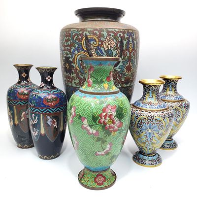 Lot of 6 Chinese & Japanese Cloisonne Vases. Lot of 6 Chinese &amp; Japanese Cloisonne Vases. 