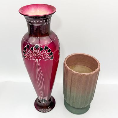 Lot of 2 Continental Pottery Vases.1 is a Large Art Nouveau Royal Bonn &amp; the Other is a 