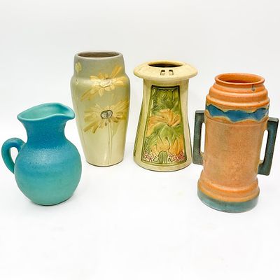 Lot of 4 Antique American Pottery Items Including 2 Weller Examples, 1 Van Briggle &amp; 1 