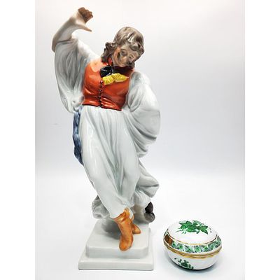 Herend Hungary Porcelain Figure of a Dancing Man. Fully Marked. Along w/ a Herend Porcelain 