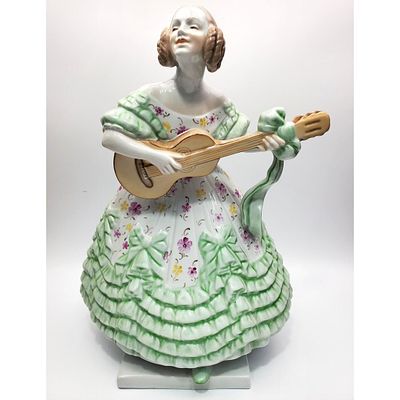 Large Herend Hungary Porcelain Figure "Lady Playing Guitar". Fully Marked. Condition: Excellent. 