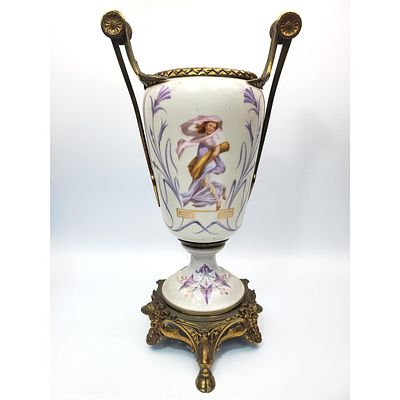 Antique Continental Porcelain & Bronze Vase Lamp. Antique Continental Porcelain &amp; Bronze 