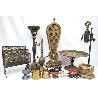 Large Lot of Metal Objects Mostly Brass, Including a Fire Screen, a Large Footed Centerpiece 