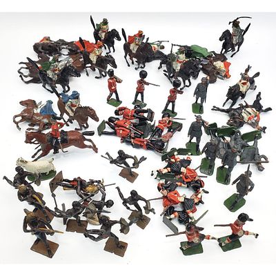 Lot of Approx. 70 Miniature British Toy Soldiers. Group Lot of Approximately 70 British Made 