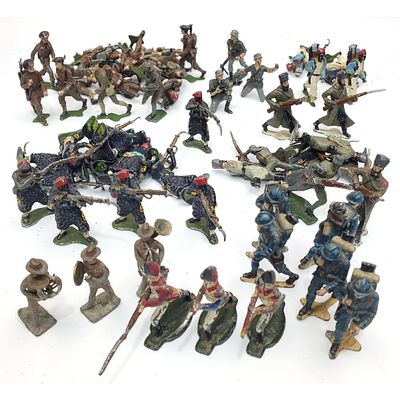 Group Lot of 60 Antique Miniature Lead Soldiers w/ Various Figures.Condition: As Found w/ Paint 