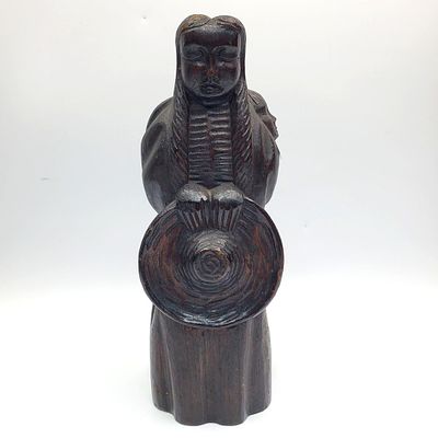 Vintage Mexican Carved Wood Figure of "Mother &amp; Child". Marked E.J. on Underside. Condition: 