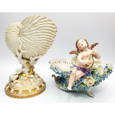 Lot of 2 Antique Porcelain Items Including a Royal Worcester Nautilus Shell Vase &amp; a 