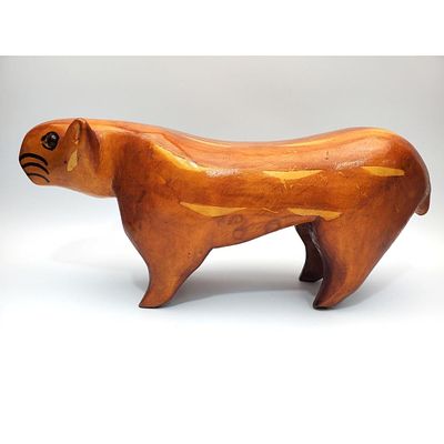 Vintage Carved Wood Squirrel Figure. Possibly a Foot Rest. Condition: Generally Good. 
