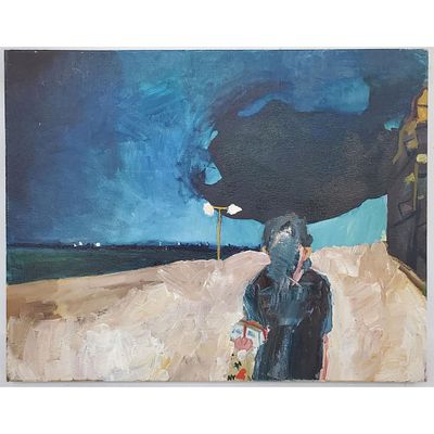 Celeste Dupuy-Spencer (American, b. 1979) Painting Oil on Canvas "Dark Figure". Unsigned 