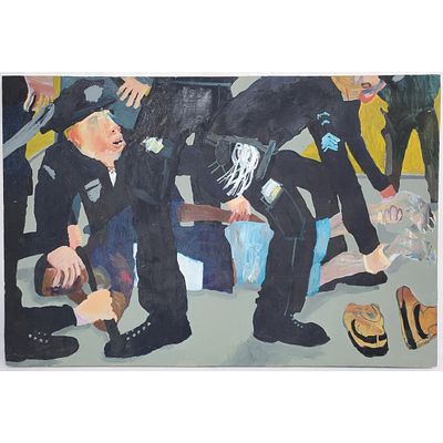 Celeste Dupuy-Spencer (American, b. 1979) Painting Oil on Canvas "Arrest". Unsigned, However The 